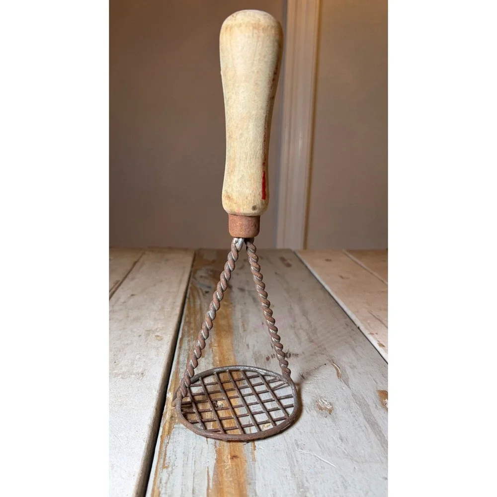 Vintage Antique Wire Potato Masher Primitive Kitchen Tool Wood Handle c1 900